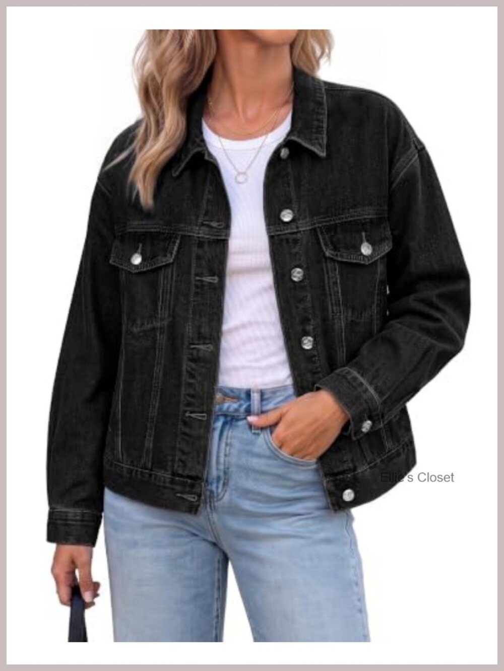 Women's Denim Jacket Classic Oversized Utility Flap Pockets Button Cuffs